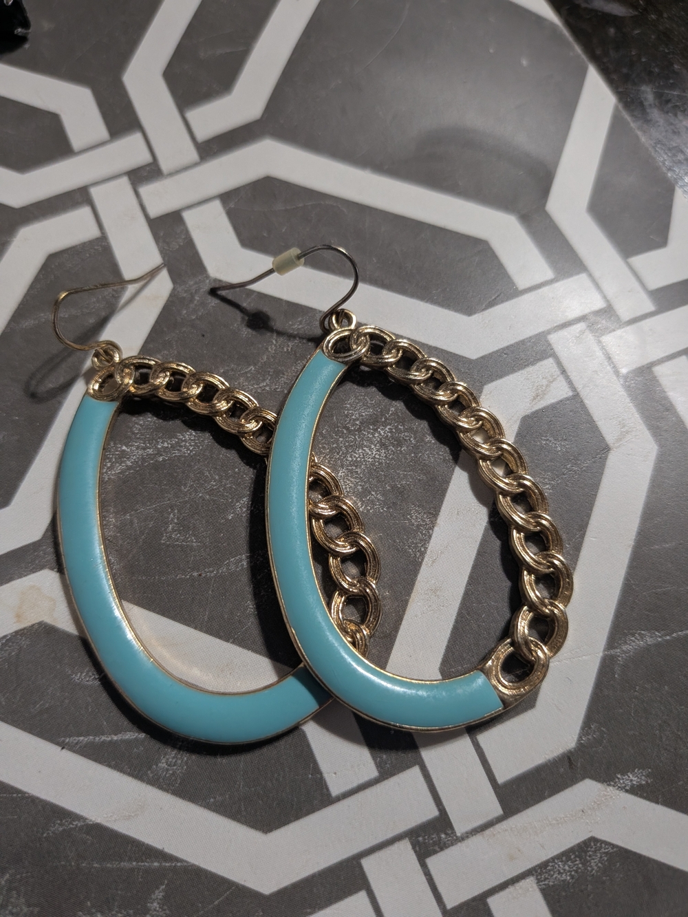 Boutique 9 Gold-Tone Hoop Earrings with Aqua Blue Enamel